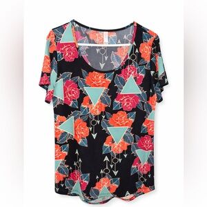 LuLaRoe Multicolor Floral Geometric Short Sleeve Top
